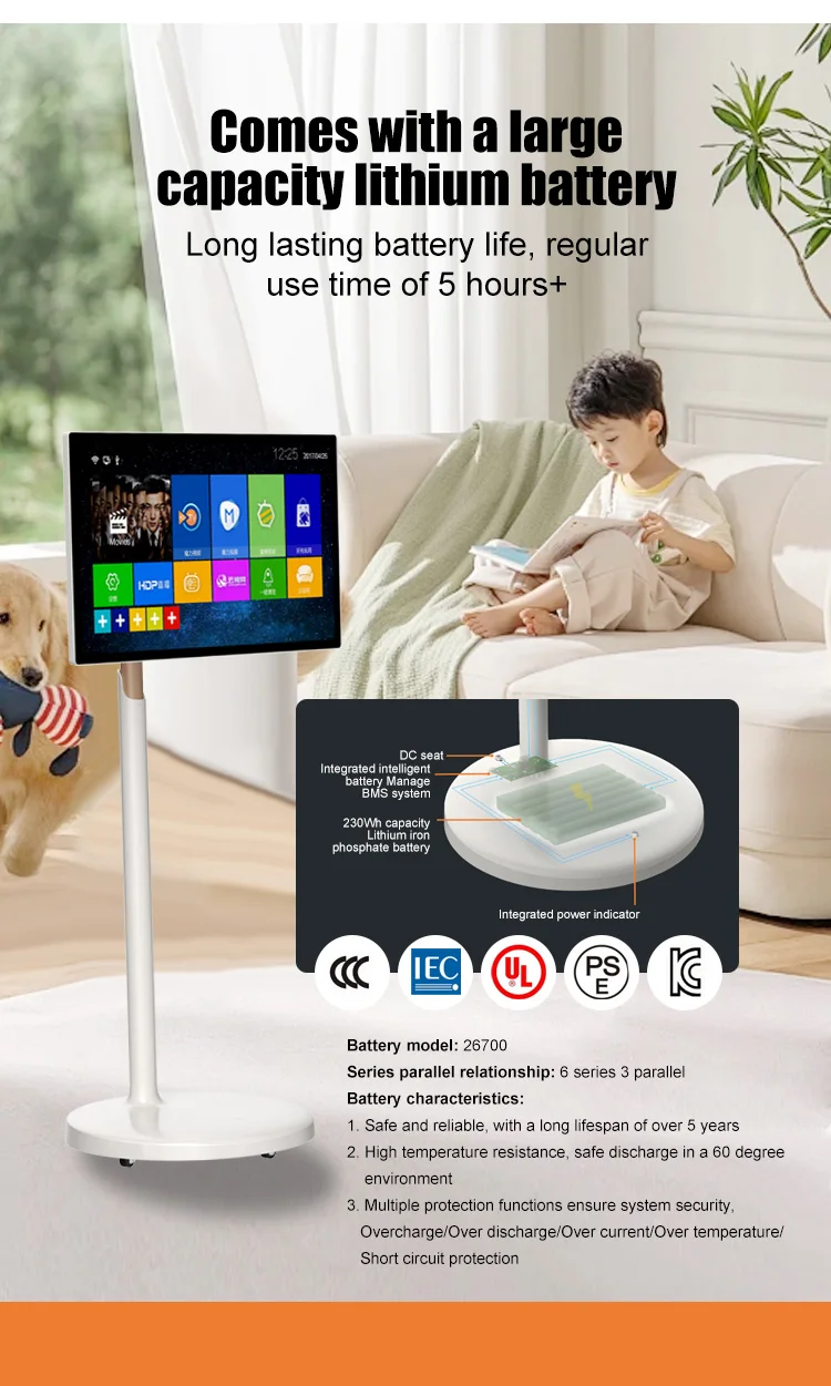 Portable Rotatable Stand By Me Tv 21.5 Inch Lcd Standing Portable Smart Tv Touch Screen For Indoor Kitchen Office