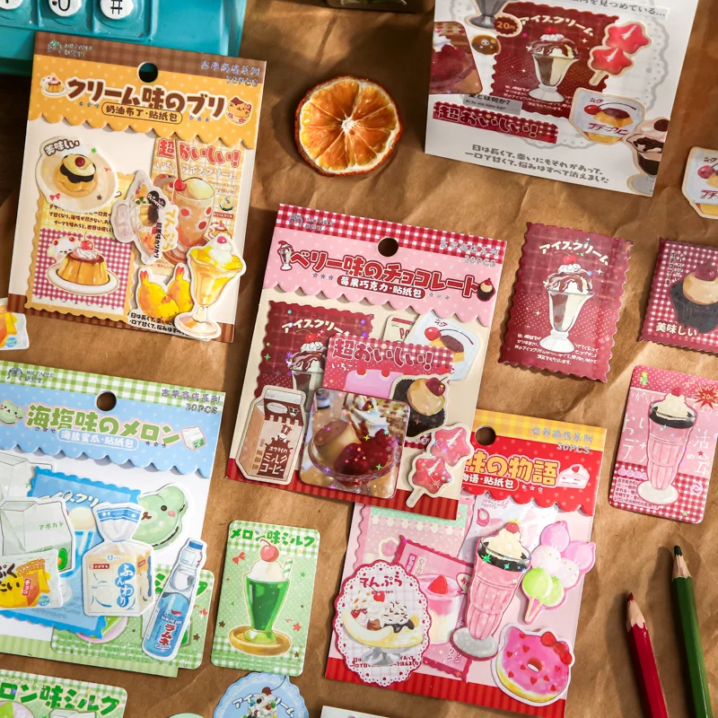 30pcs Cute Dessert Snack Stickers Decoration Scrapbooking Diary DIY Hand Account Collage Kawaii Stationery