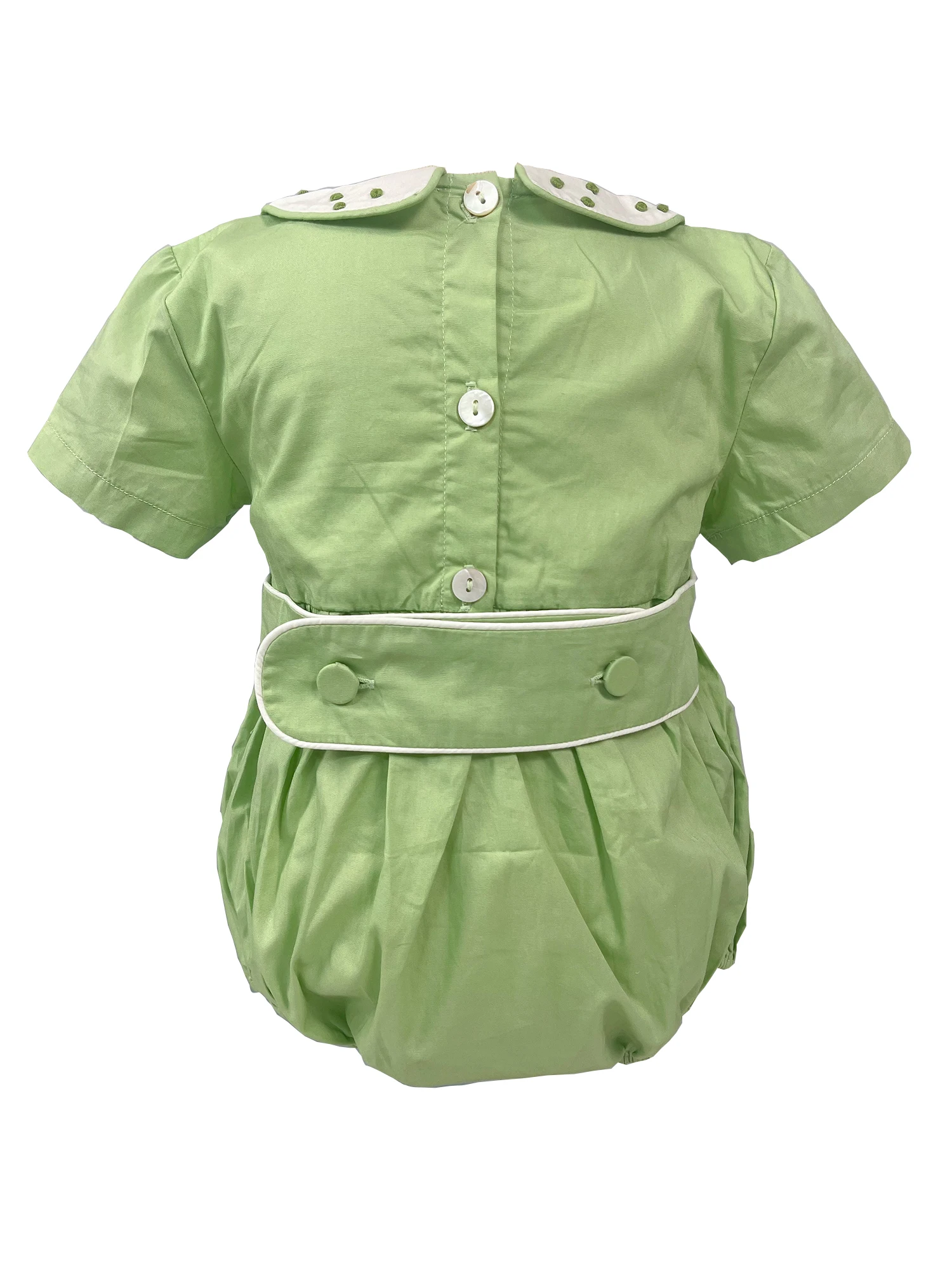 Summer Heavy Handmade Smocking Dress Bubble 2Pcs Set Green Cotton Embroidery Brothers Sisters Banquet Party Performance Clothing