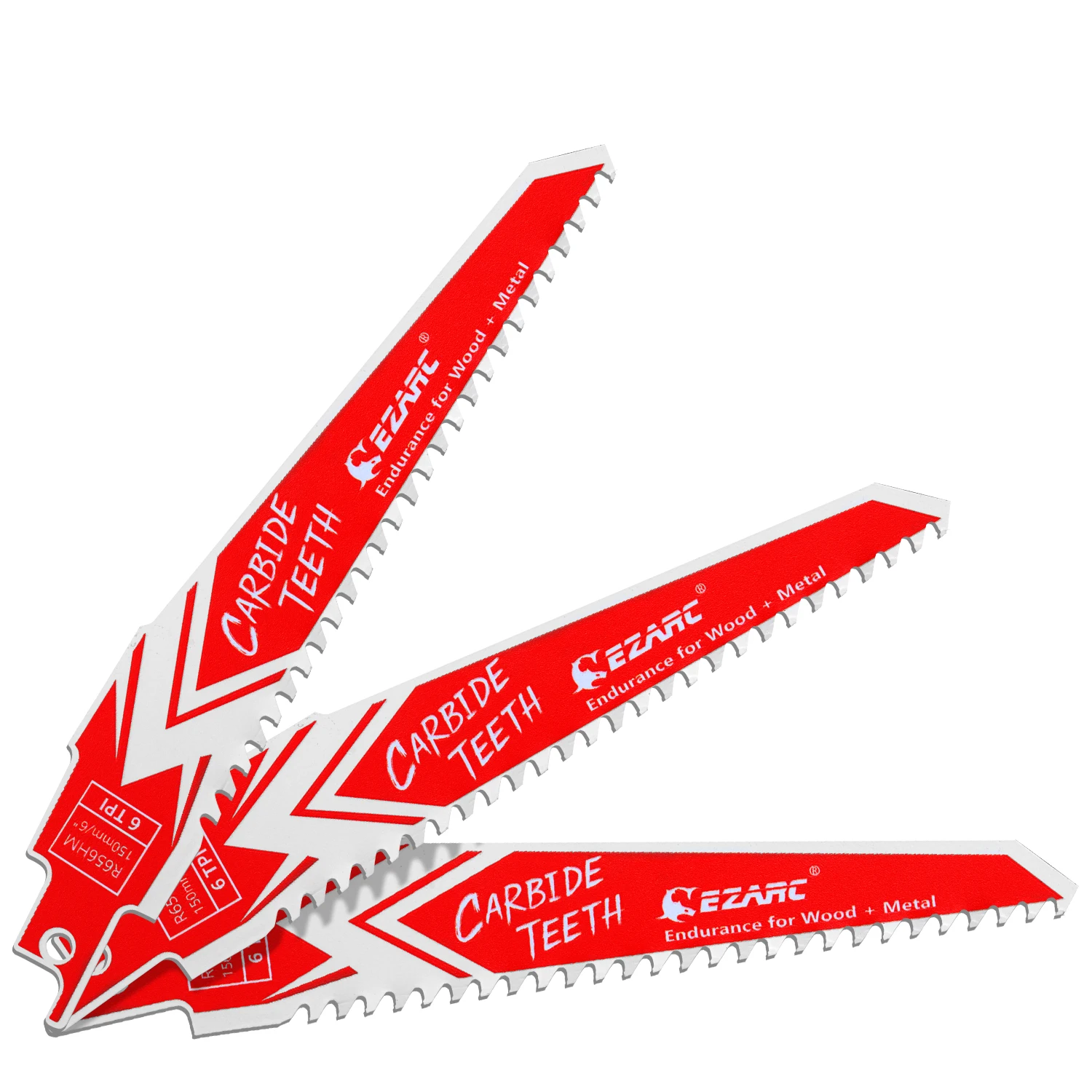 

EZARC Carbide Reciprocating Saw Blades for Hard Wood and Metal Demolition, 150mm/225mm 6TPI Carbide Teeth Saw Blades 3pcs Set