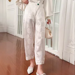 Fashion Chinese Style Women's Pants Cropped Pants Jacquard Drape Harem Pants Cool Summer  Casual Turnip Trousers