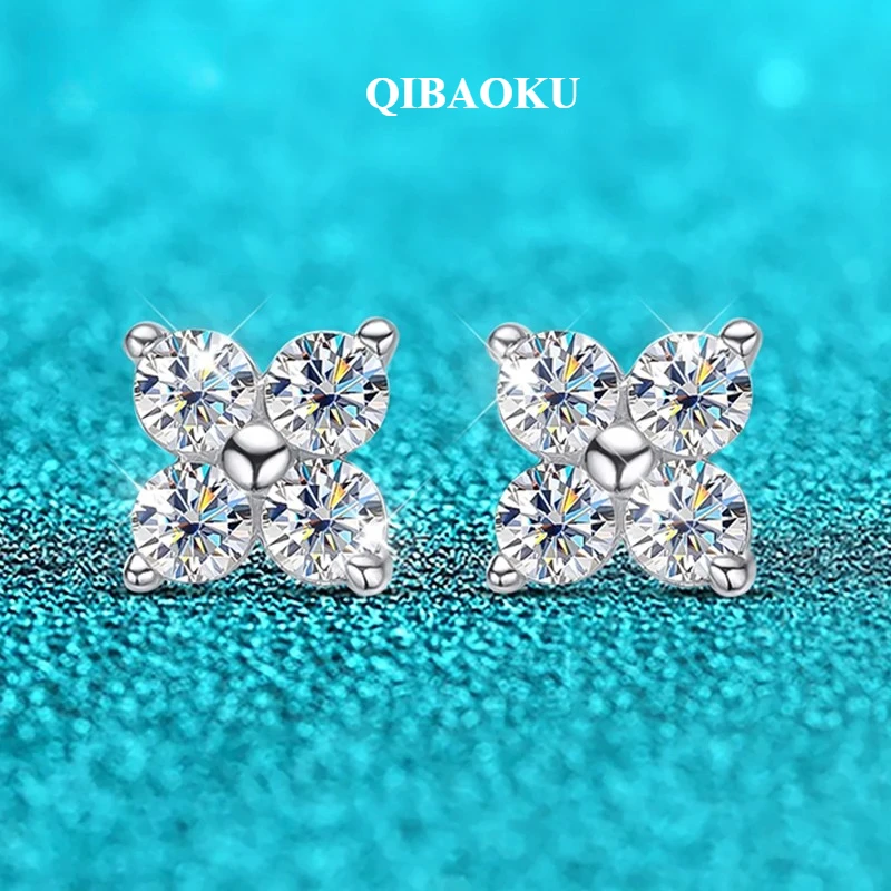 QIBAOKU 0.8CTTW Full Moissnaite Stud Earrings for Women 4 Stones Classic S925 Sterling Silver Earring GRA Wedding Jewelry 2026