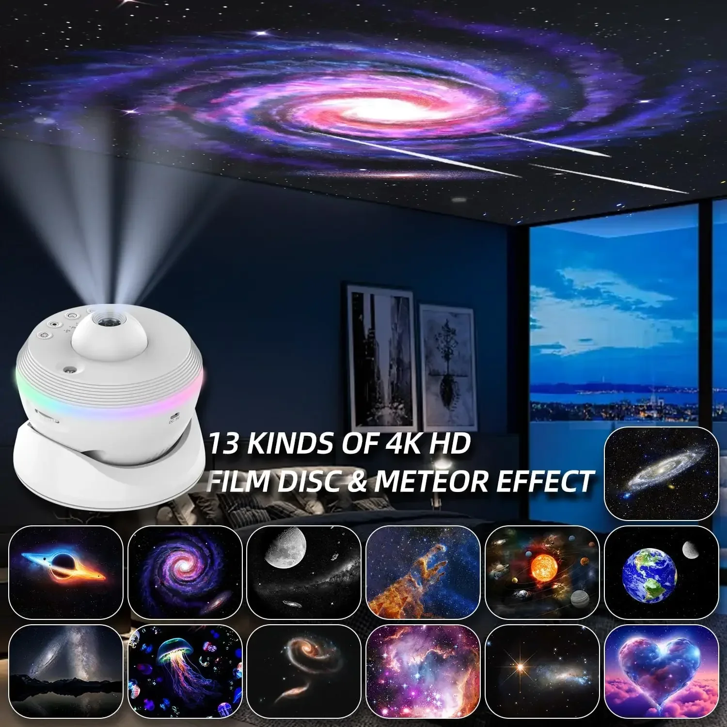 New Design 360° Extra-Large Area 13 Film Galaxy Projector Meteor Timed Starry Night Light Kids Adults Bedroom Ceiling Room Decor