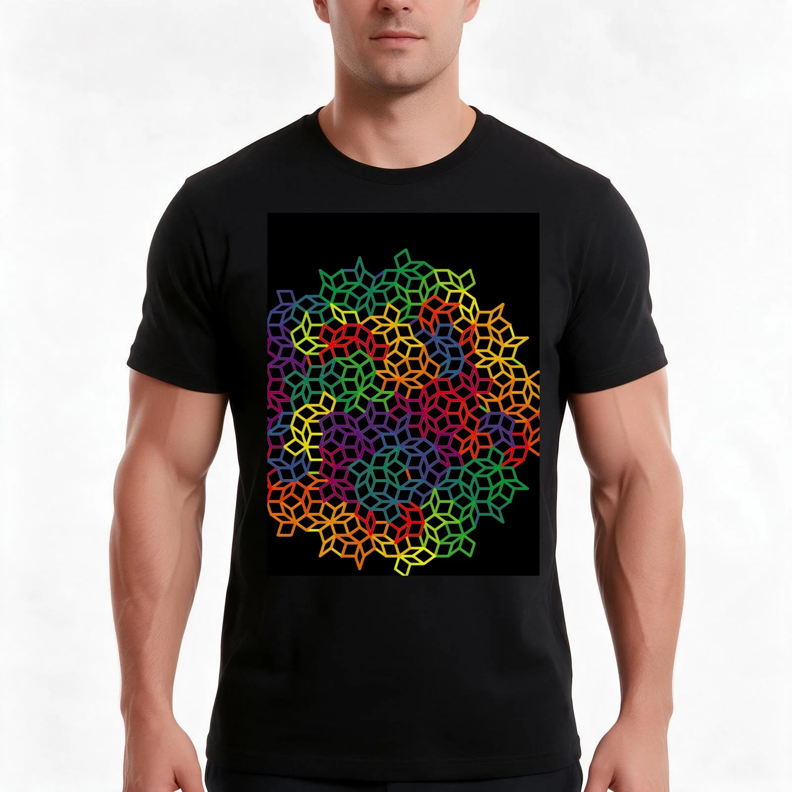Penrose tiling fractal T-Shirt Summer Casual Cotton Tee Oversized Streetwear Tops Vintage Graphic Print Unisex Men Women