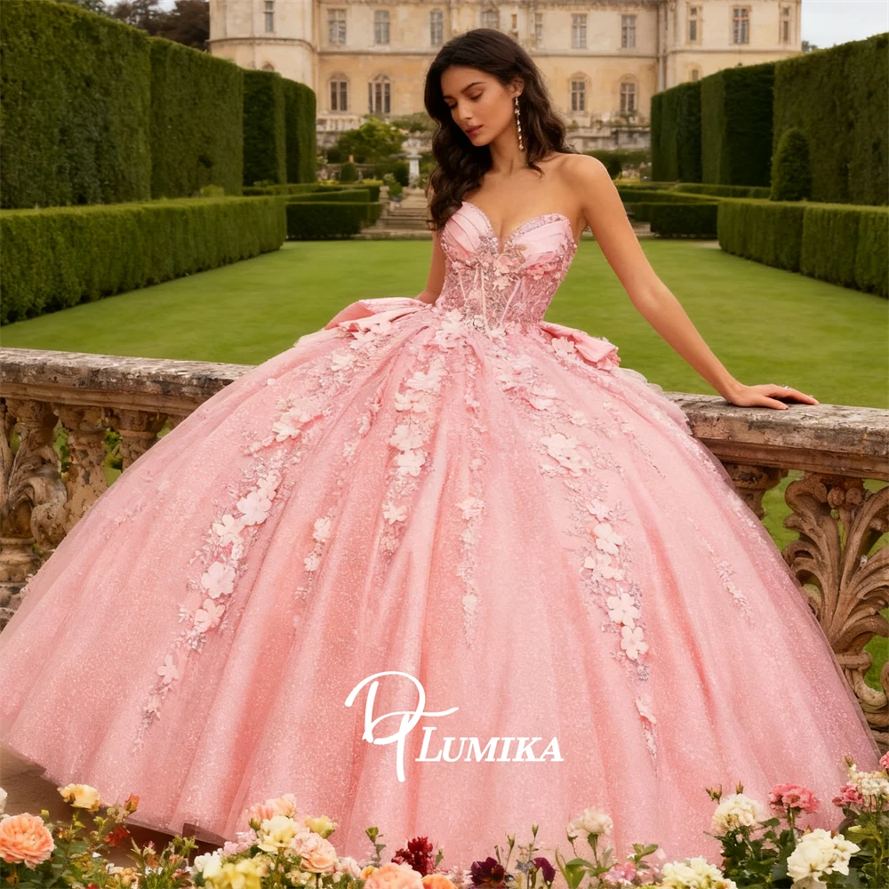 

Peach Pink Ball Gown Sweet 15 Party Dresses Floral Appliques Made-to-Order Quinceanera Dress Strapless Long Prom Gown