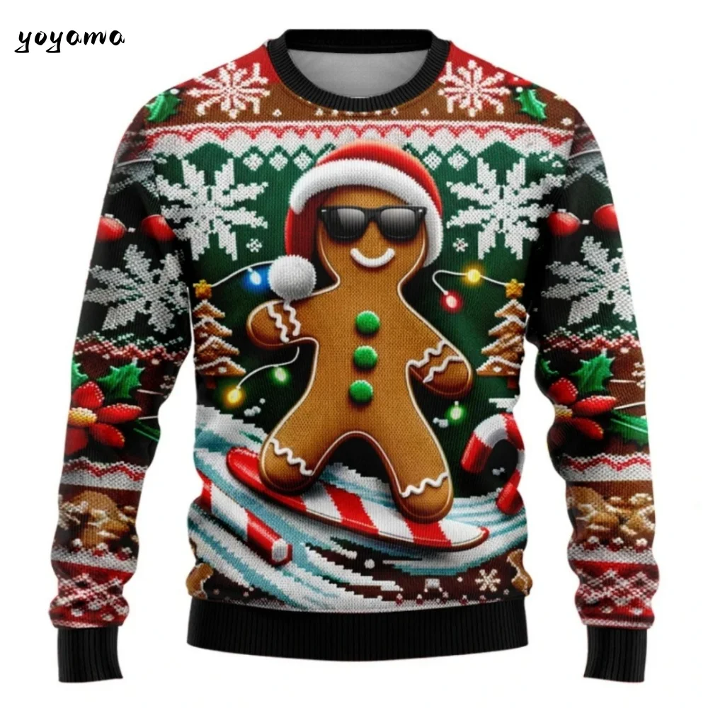 

New Christmas Reindeer Pattern Thermal Long Sleeved Knit Sweatshirt O-Neck Men Sweatshirt Casual Ugly Christma Funny Y2k Clothes