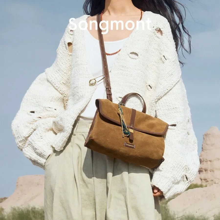حقيبة كتف Songmont Vintage - حقيبة كتف من جلد الغزال، سحر ريترو، حقيبة كروس يومية ممتازة