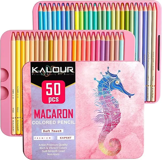 Kalour Color Pencil 50 Pcs Set Makaron Color Set Sketch Painting Color Sets Iron Box Pack Professional Gift Art Supply