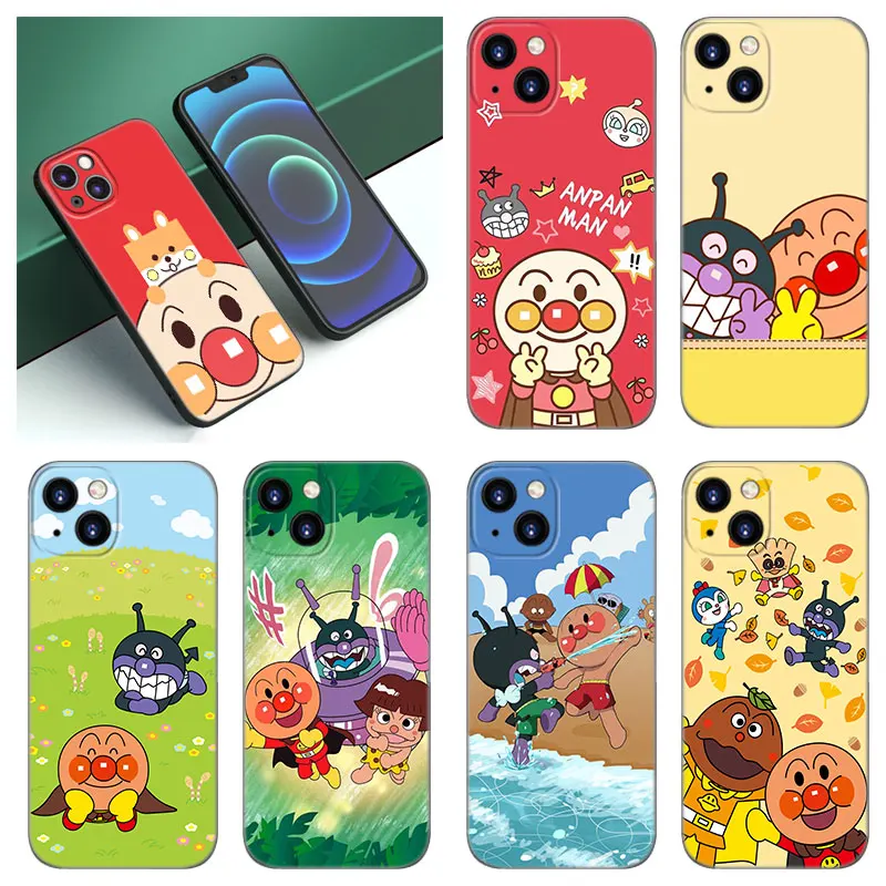 Cute Anpanman Phone Case For Apple iPhone 12 13 Mini 11 14 15 Pro Max 7 8 Plus X XR XS SE 2020 2022 Black Silicone Case