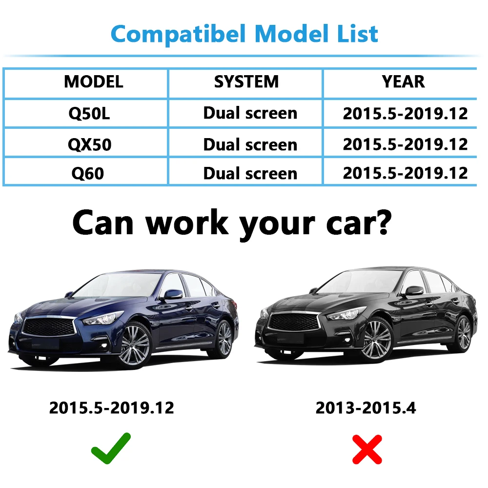 Infiniti Apple Carplay Retrofit Android Auto กล้องด้านหลังสําหรับ Q50 QX50 Q60 QX80 Q50L QX60 Q70 Nissan Armada Patrol Safari