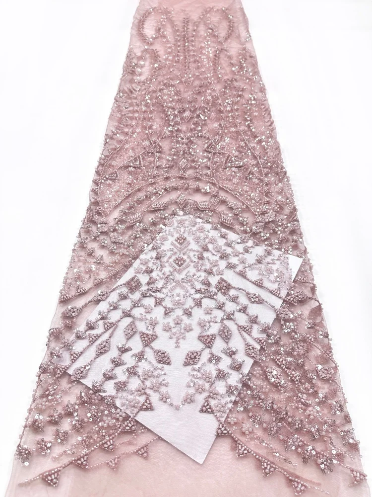 

Luxury Africa Nigerian Beaded French Mesh Lace With Sequins High Quality 2026 Embroidery Lace Sequins Lace For Wedding Dress 5Y