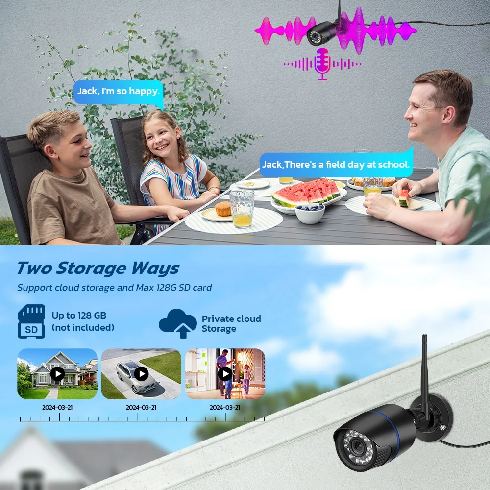 كاميرا ICSEE 2MP P2P Wifi IP إنذار سلكي لاسلكي CCTV تسجيل صوتي رصاصة خارجية مع فتحة بطاقة SD حتى 128 جيجا