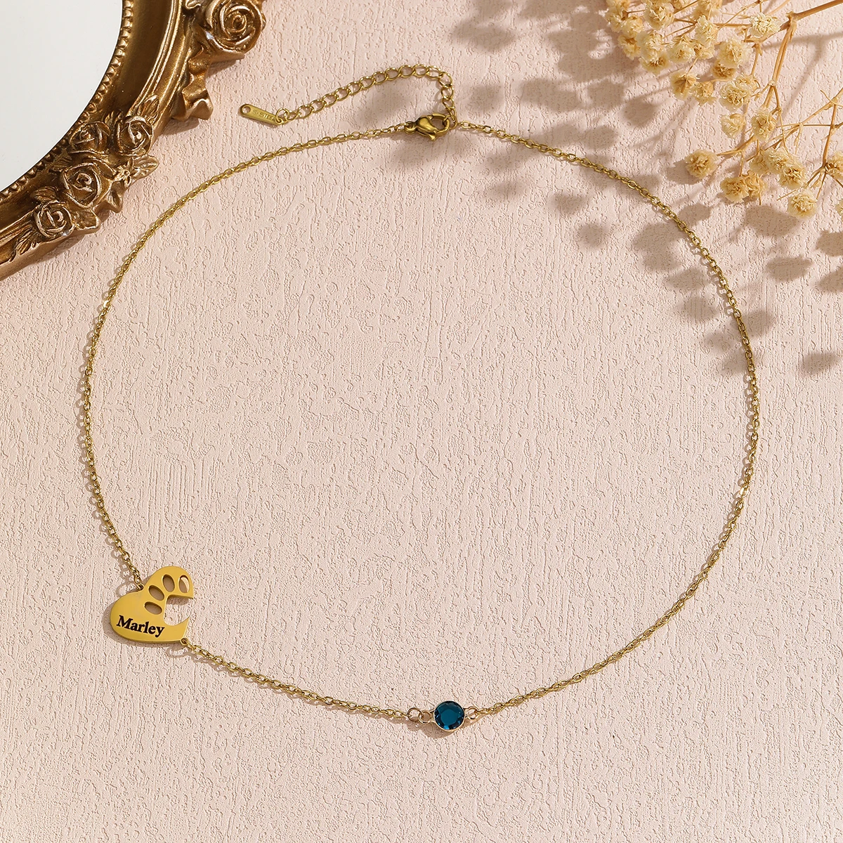 على شكل قلب القط مخلب شخصية اسم قلادة الفولاذ المقاوم للصدأ مخصصة قلادة بحرف الإنجليزية #4