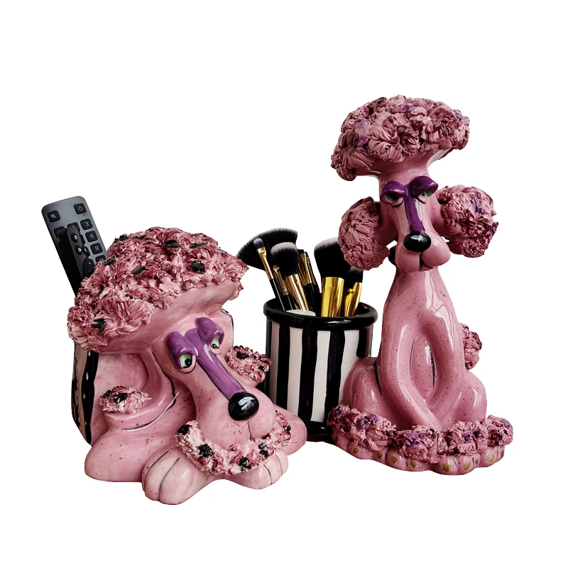 Pure hand-drawn ceramic poodle American pen holder storage jar