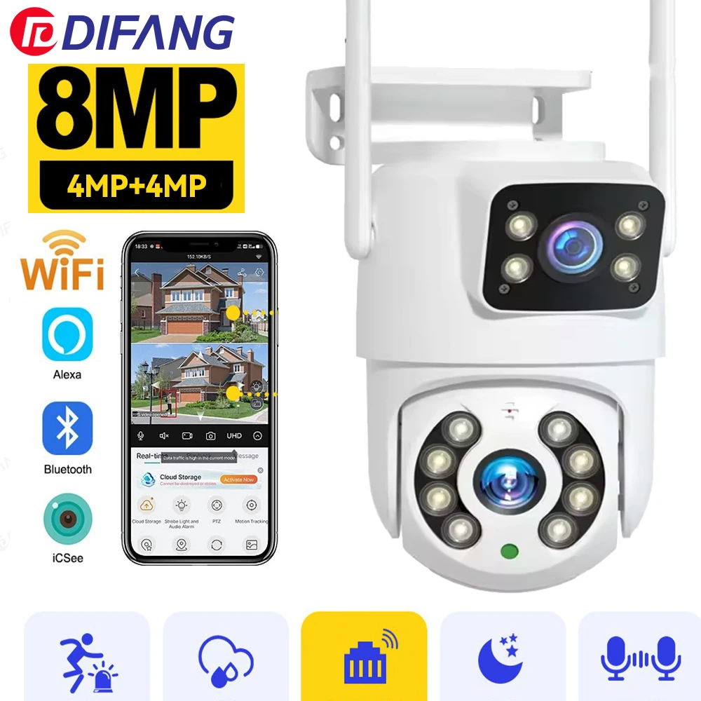 

4K 8MP WiFi Camera Home Security 360° Dual Screen PTZ CCTV H.265 ICsee Xmeye ONVIF Video Surveillance IP Cam