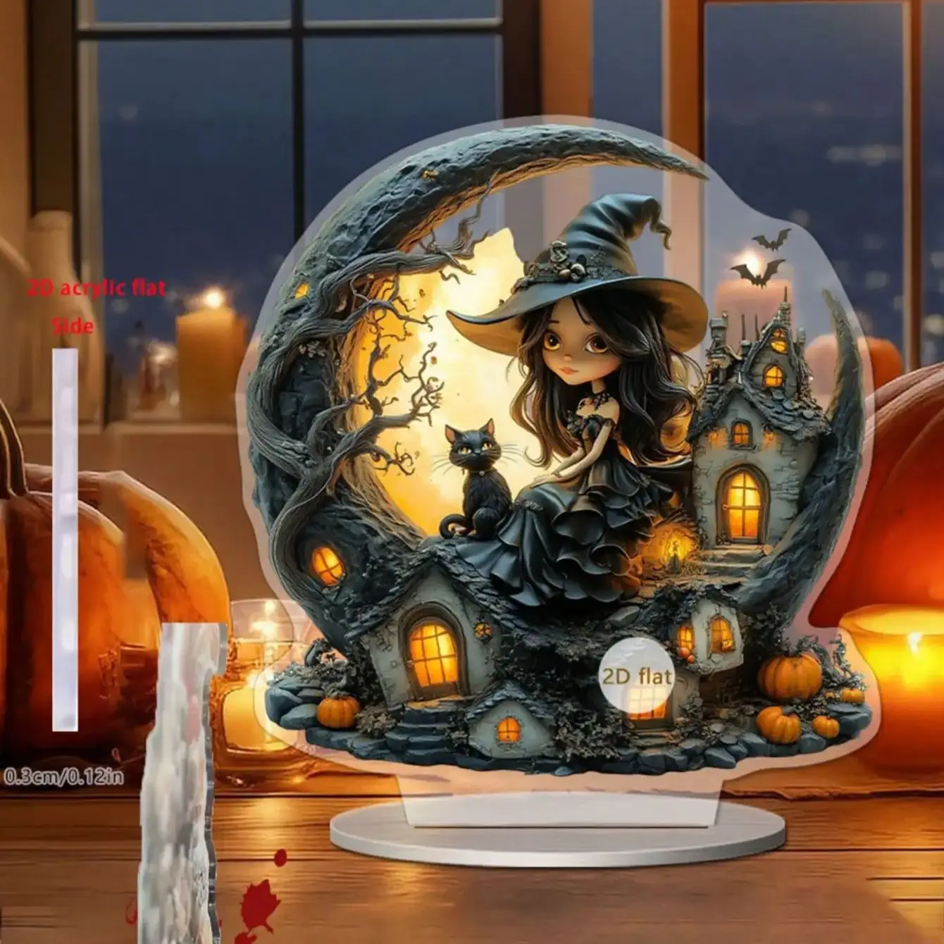 قطعة واحدة من قلعة بيت اليقطين للهالوين وساحرة كرتونية لتزيين غرفة الخفافيش على شكل قطة سوداء. إنها هدية تزيين المنزل لشخص