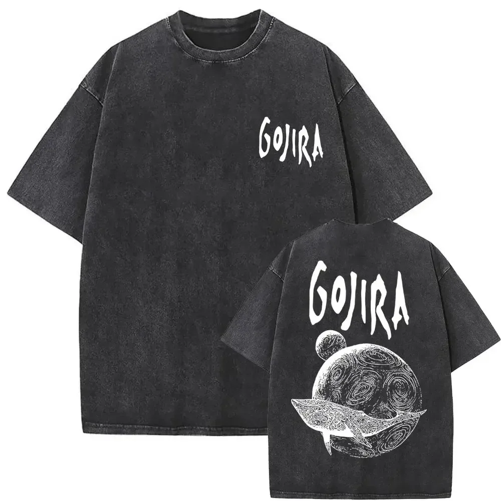 Distressed Black Gojira (Band) Life-Death Theme Graphic T-Shirt – Skull & Butterfly Print Apparel for Heavy Metal Fans T-shirt
