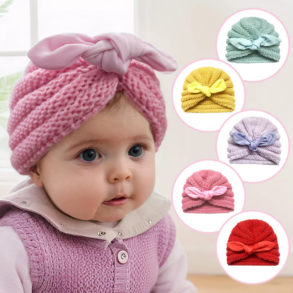 

2025 Newborn Knitted Hat 0-12M Baby Bunny Ear Beanie Winter Warm Cap Cute Toddler Knit Headwear Soft Baby Hat