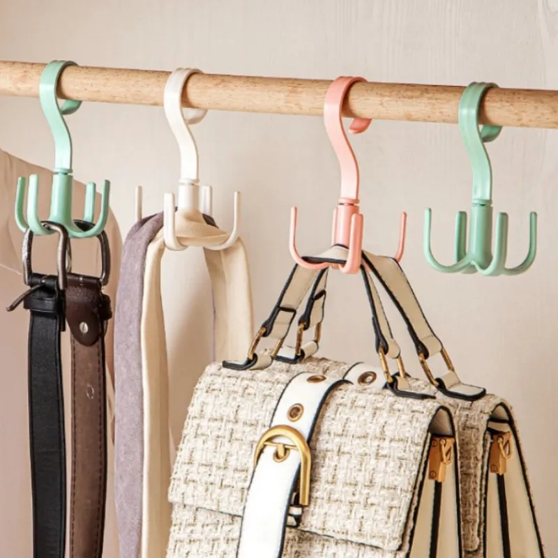 Four-claw hook, multifunctional, rotatable, for hanging scarves and bags, no-drill installation, thickened plastic coat and hat
