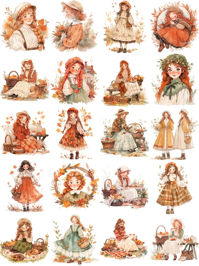 20Pcs/Pack Double Ponytail Girl Sticker DIY Craft Scrapbooking Album Junk Journal Decorative Stickers