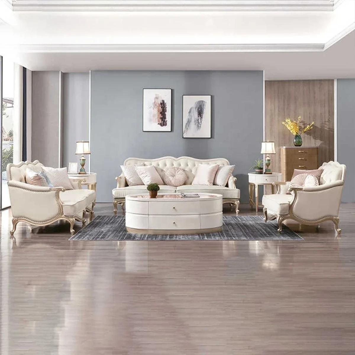 

#Solid wood furniture Living Room Modern Sofa Set with Gold/Silver paint