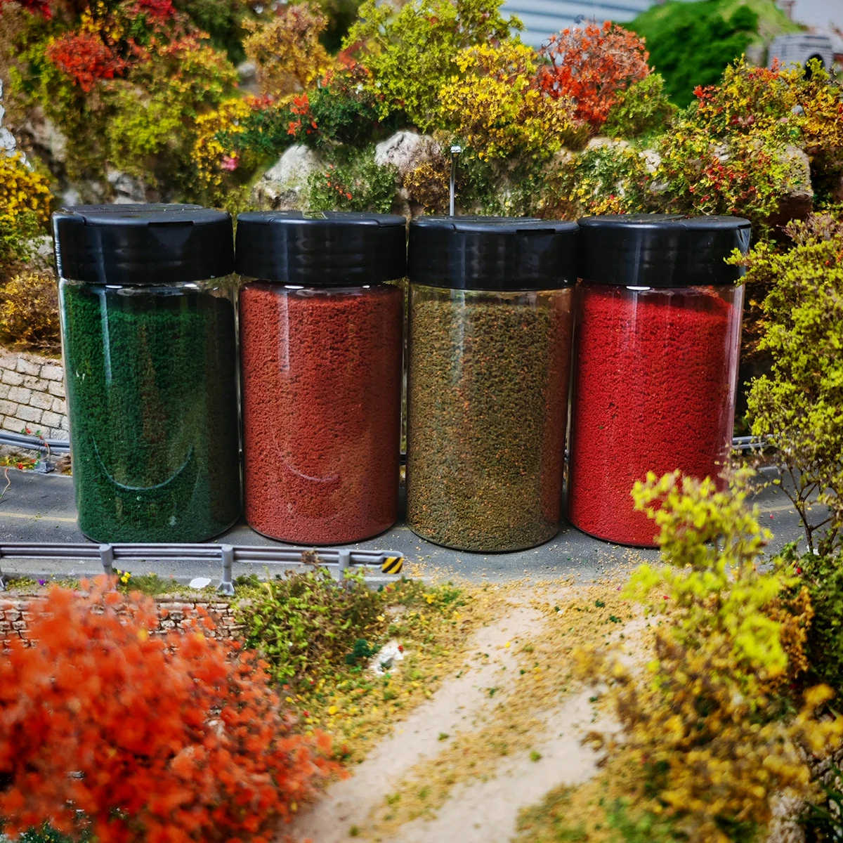Modell-Geländeschaum-Graspulver 200 ml mit Shaker-Flasche für Diorama, Eisenbahn, Miniatur-Szenenbau-Zubehör, 1 Stück – Detail 1