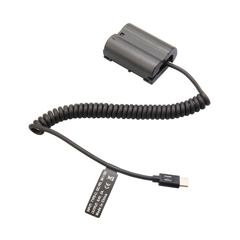 DSLR Camera PD 9V Type-C Coiled Dummy Battery Power Cable Full Decoding Green Indicator For Nikon Sony Canon Fujifilm Camera