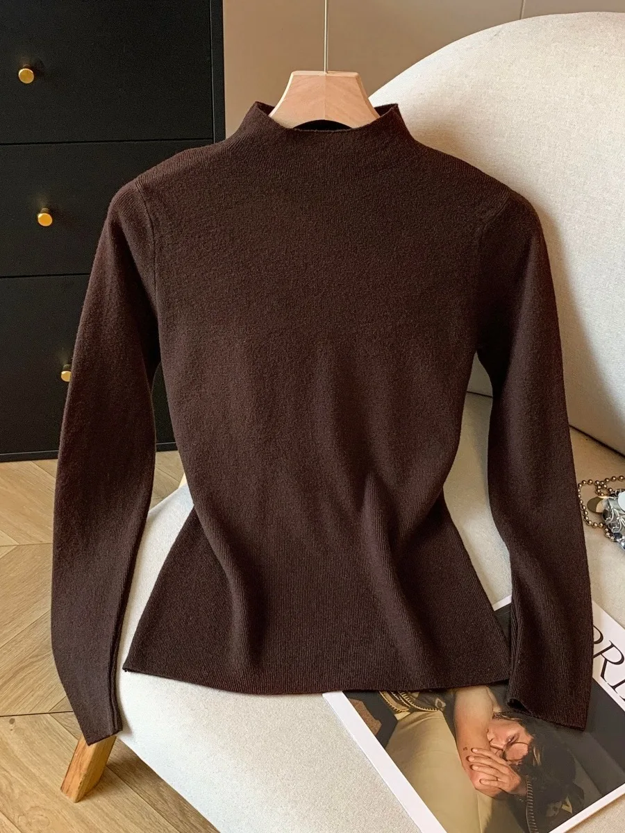 Women's High-End iny Sequin Knitted Vest Top f High Collar Base irt Two-Piece Set Commute Sle Slim Fit Long Sve