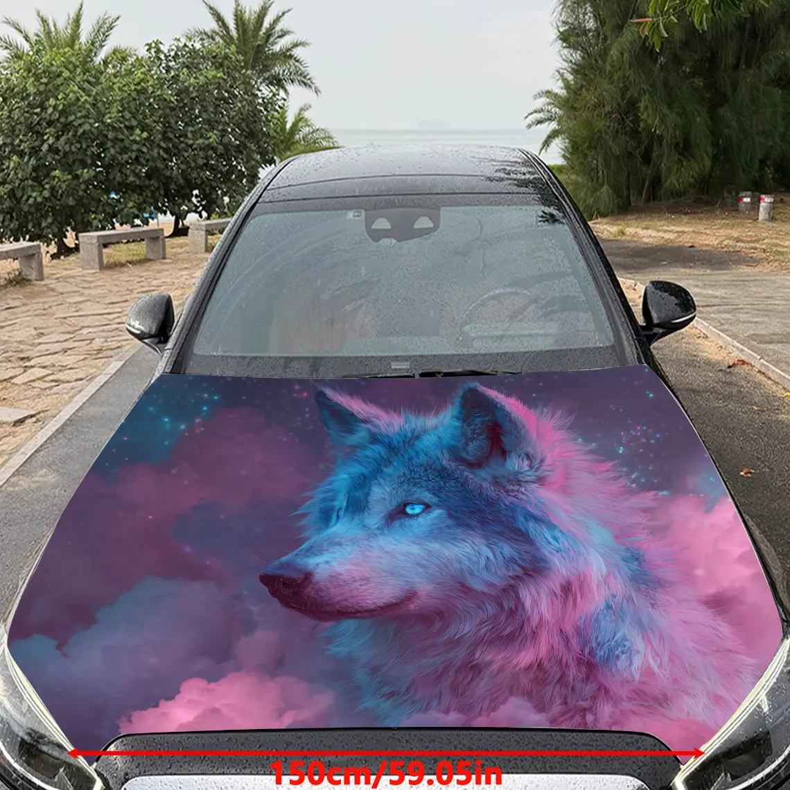 Car Decals A Wolf With Dreamy And Ethereal Charm In A Pink Cloudy Backdrop Car Hood Sticker, Waterproof Self - Adhesive Vinyl Gr