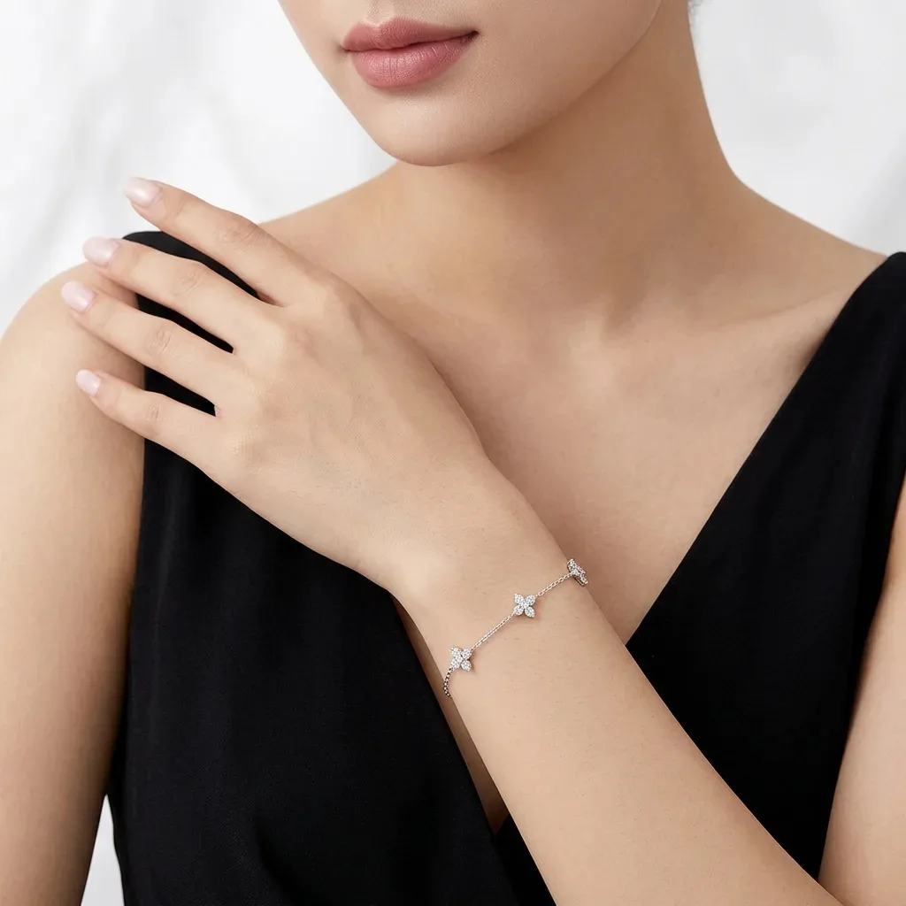 All Moissanite Five Flower Bracelet With Extension Clasp 925 Sterling Silver Luxury Engagement Daily Fine Jewelry Gift For Women