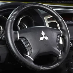 for Mitsubishi Pajero 2007-2014 Galant 2008-2012 Hand-Stitched Black genuine Leather carbon fibre Car Steering Wheel Cover