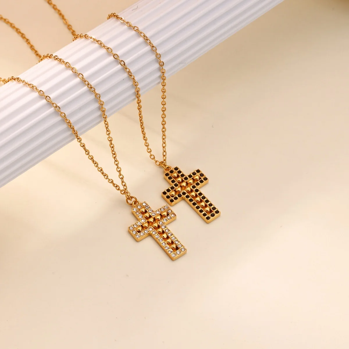 Gold Color Stainless Steel White Zircon Cross Necklace for Women Fashion Simple Geometric Pendant Necklace Jewelry Free shipping