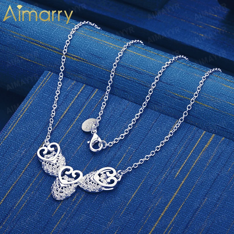 925 Sterling Silver Exquisite Hollow Heart Necklace 18 Inch Women's Party Banquet Engagement Wedding Fashion Jewelry