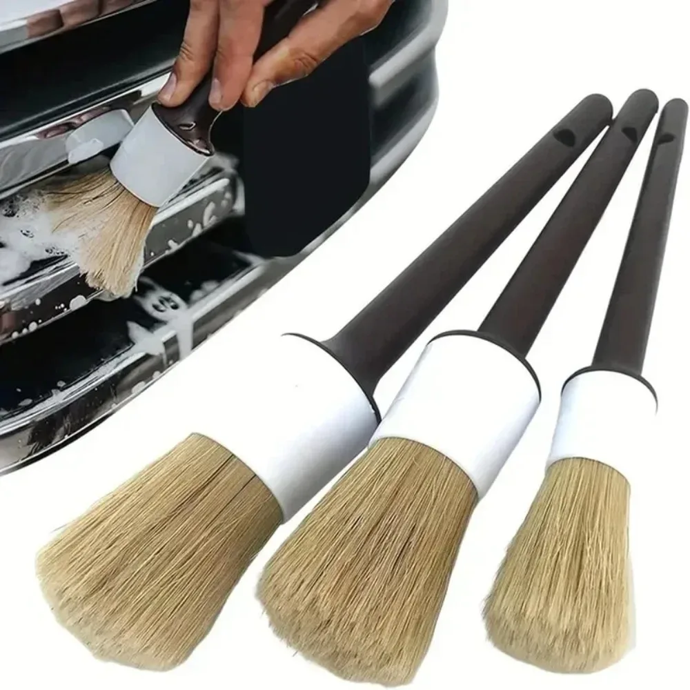 3PCS Boar Hair Brush Set Car Detailing Interior Exterior Dashboard Seats Auto Cleaning Tools Used For Vehicles