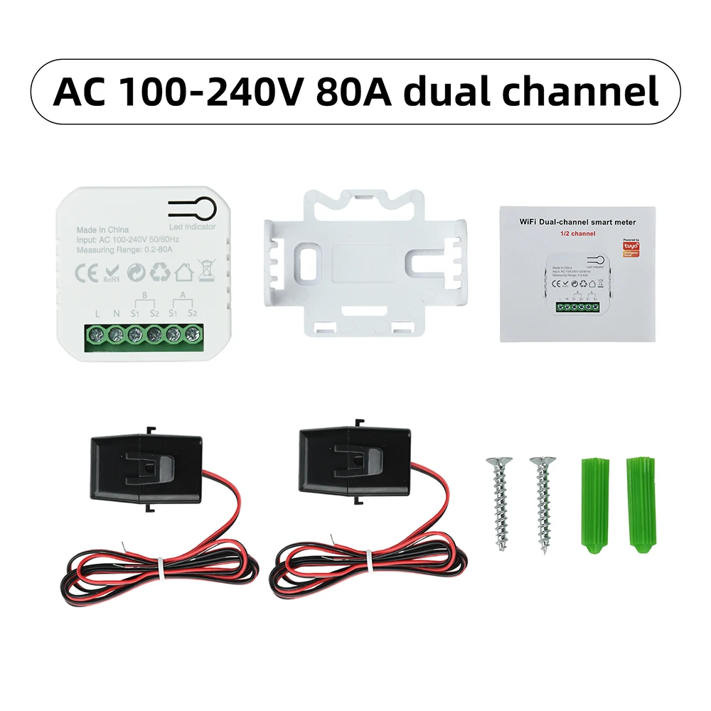 80A Tuya WiFi Din Rail Power Energy Meter AC 100-240V Smart Electricity Meter Voltage Ammeter Monitor With Current Transformer
