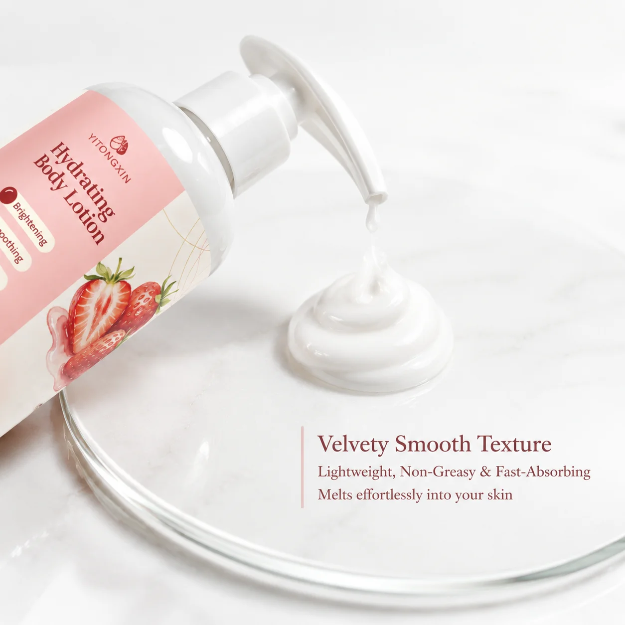 Strawberry Scent Body Lotion, Fast Absorbing Niacinamide Moisturizer, Smoothing Daily Skincare for Dry Skin