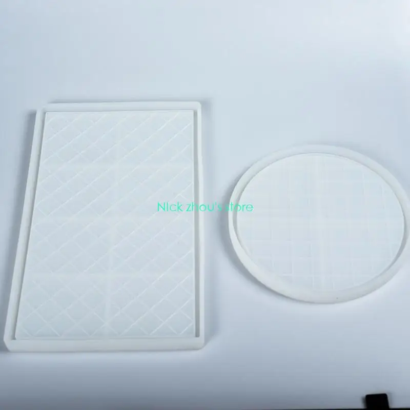 E15E Round Tray Resin Molds Gridiron-Pattern Bottom Dish Silicone Mold DIY Resin Epoxy Casting Craft Serving Board Dish Mold