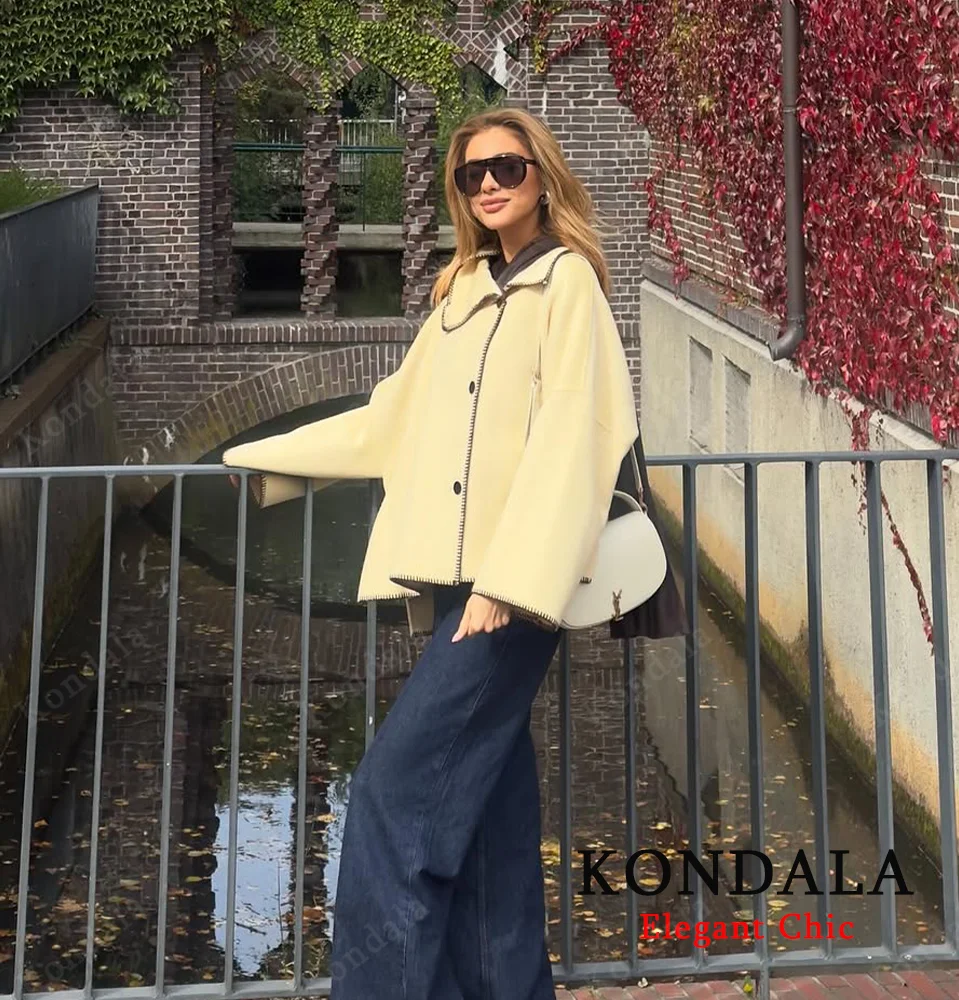 

KONDALA осеннее женское элегантное пальто с высоким воротом, однобортное пальто с длинными рукавами, осень-зима 2022, модное повседневное милое женское пальто