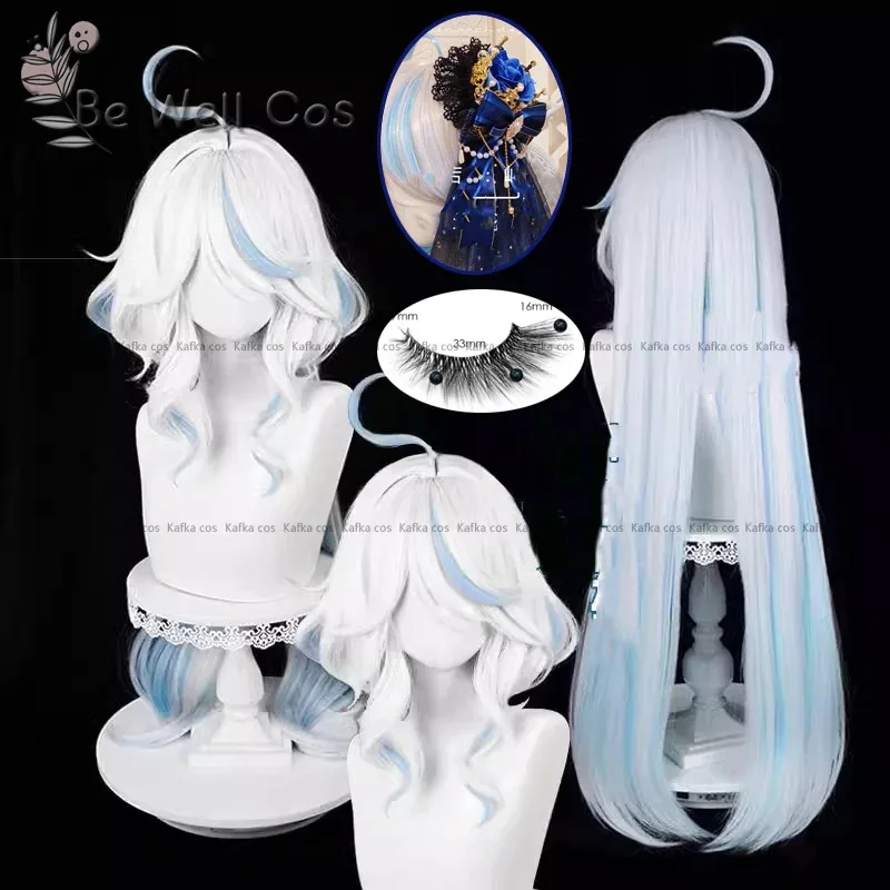

Focalors Cosplay Wig Furina Wig Short Silver White Blue Wig Furina Cosplay Headwear Crown Eyelashes Socks Bag Pendant Prop