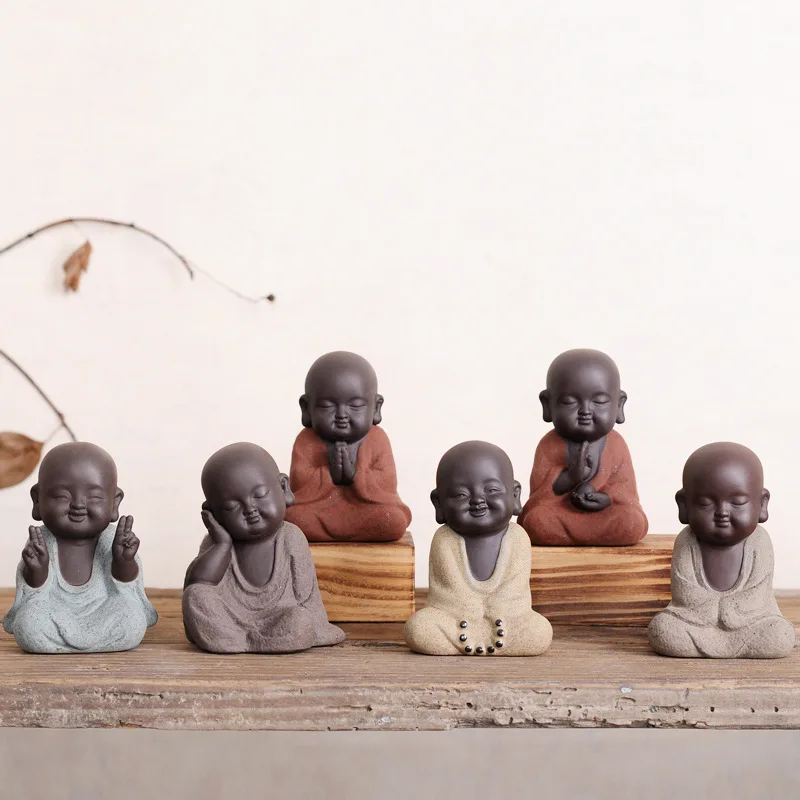 Zen Little Monk Cute Buddha Premium Purple Clay Tea Pet Personalized Ceramic Figurine Handmade Monk Tea Art Table