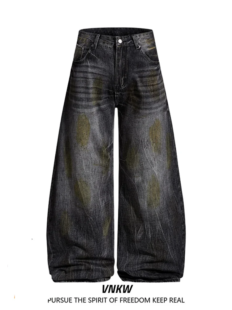 

American Sle Cleanfit Loose Wide Leg Jeans Men's Distred Knife Casual Straight Tube Long Pants Autumn Wear