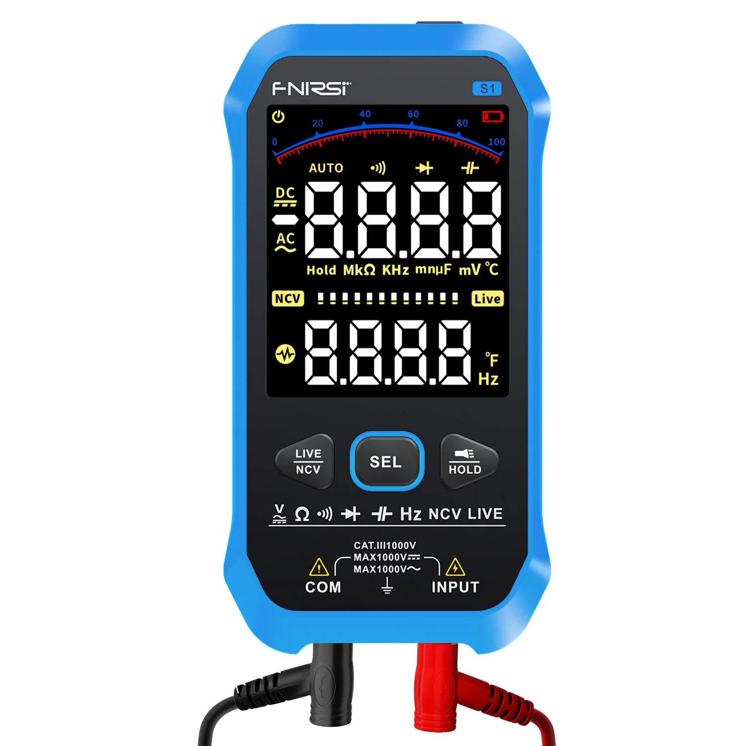 FNIRSI S1 Smart Digital Multimeter 9999counts AC DC Voltage Resistance Capacitance Diode NCV Hz Live Wire Color Display Tester