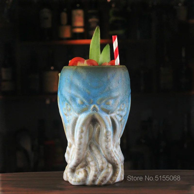 Imagem -04 - Vidro de Cocktail Estilo Tropical Copo de Caneca de Cerâmica Tiki Copo de Vinho Misto Old Man Smoothie Shake Sobremesa Bebida Pode Frasco Polvo