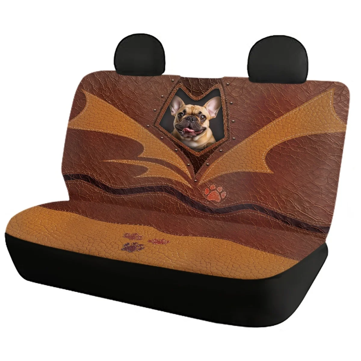 4Pcs/Set Front and Back Car Seat Cover Leather Design French Bulldogs Print Slip-Resistant Soft Universal Auto Seat Protection