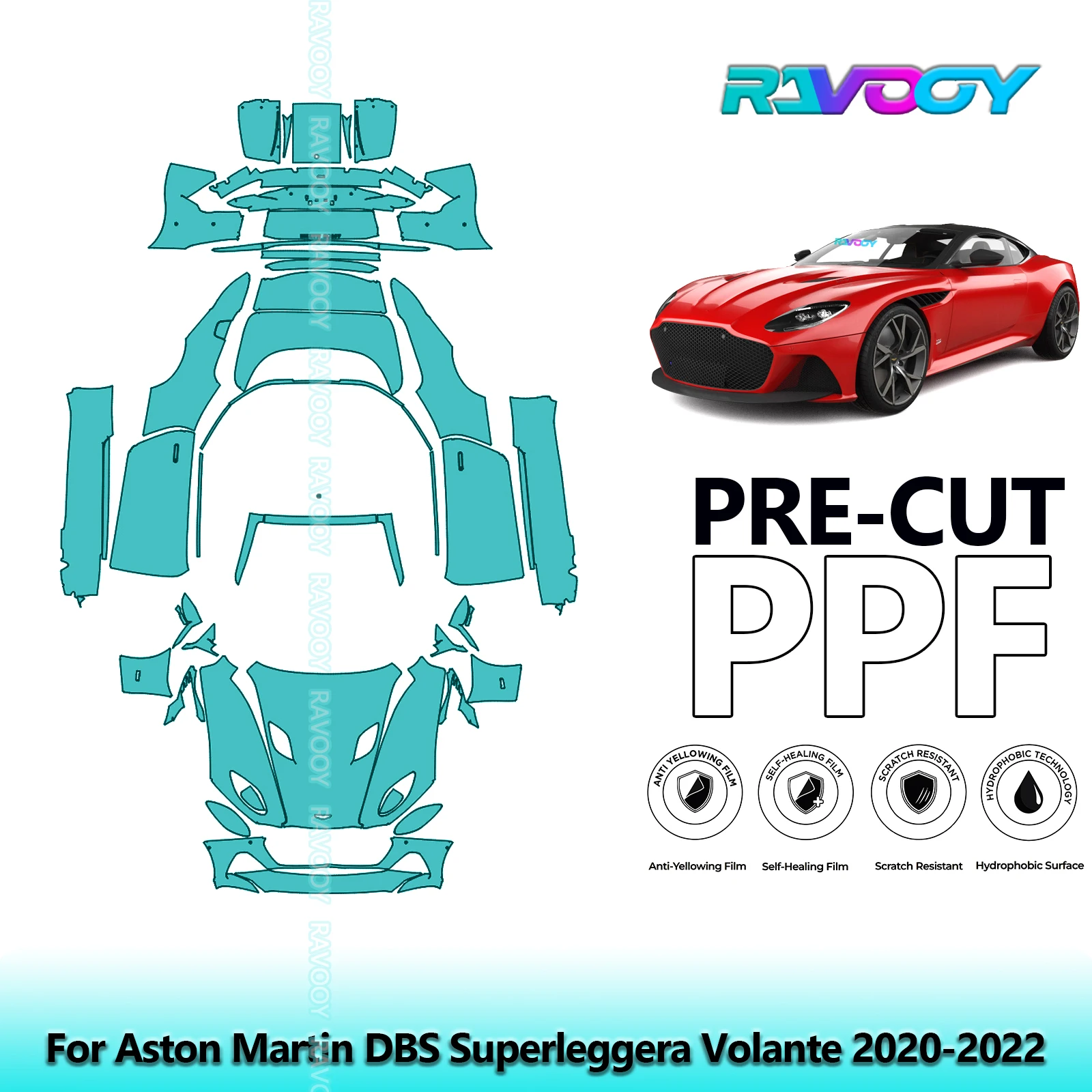 RAVOOY Custom-Fit Precut TPU PPF Full Vehicle Clear Bra Stone Guard EU UK For Aston Martin DBS Superleggera Volante 2020-2022