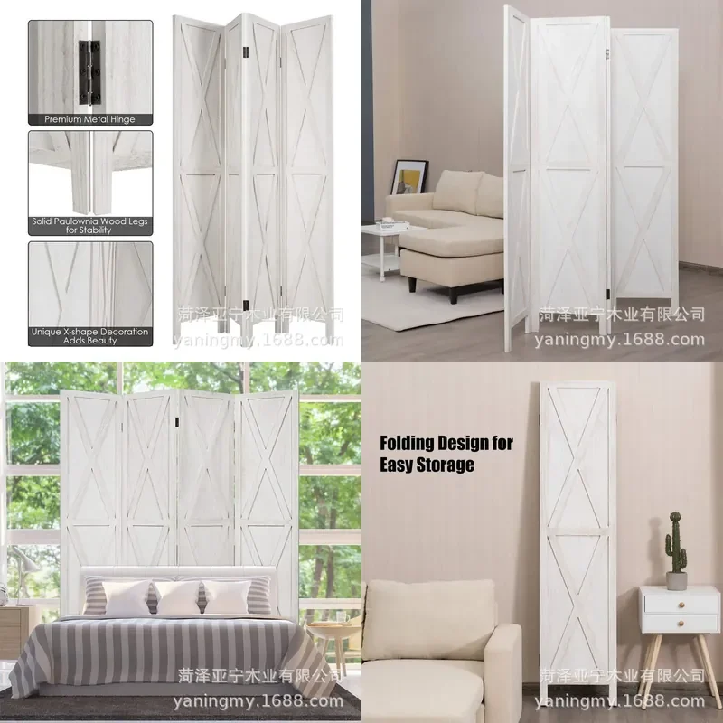 Rustic Solid Wood Folding Screen Room Divider Louvered Partition for Living Room Bedroom Vintage Style Home Decor
