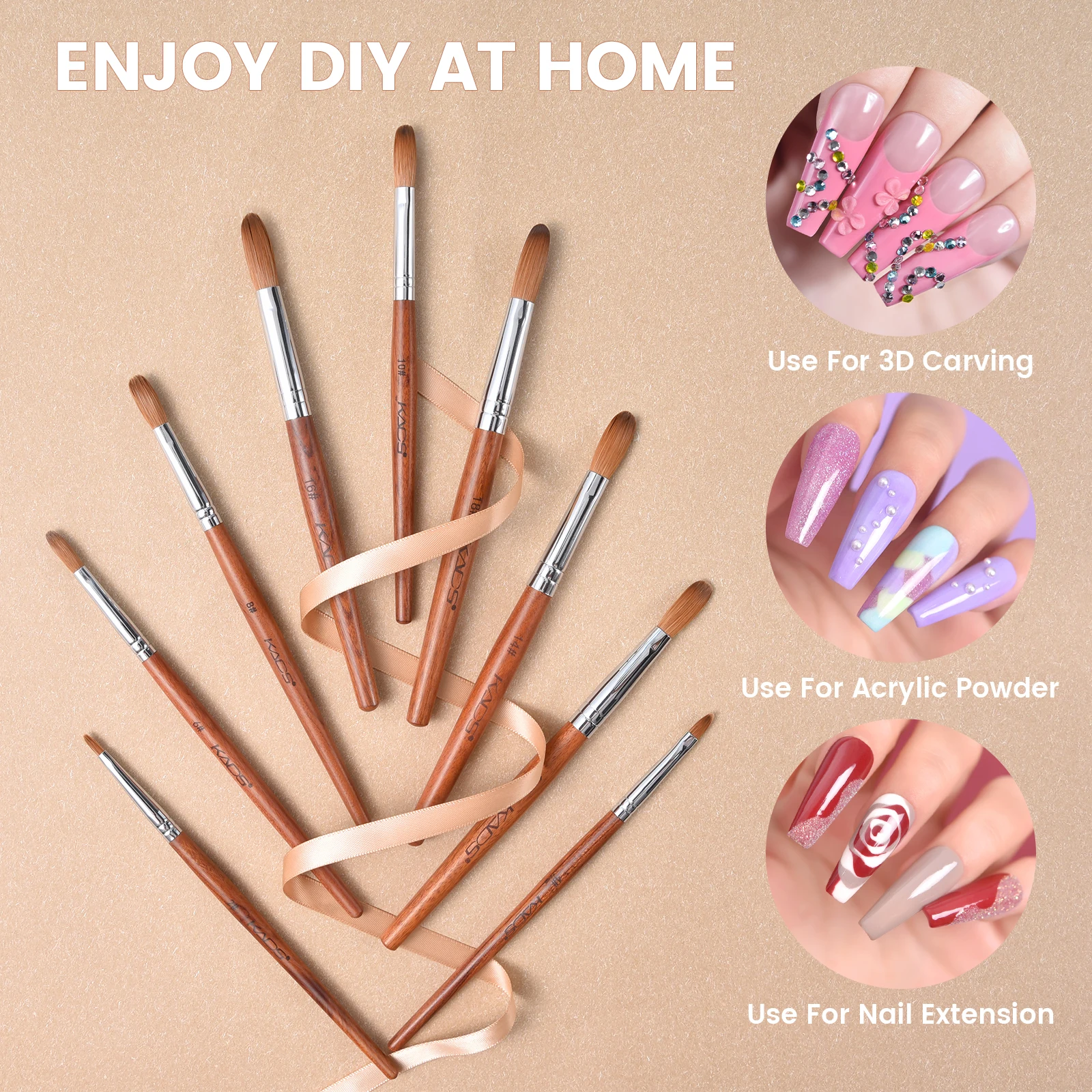 

10Pcs 100% Kolinsky Nail Brush Good Quality Red Wood Round Head Acrylic Nail Brush Gel Builder Manicure Drawing Tool Size 2-18#