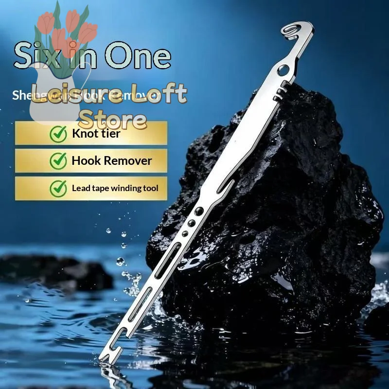 Fishing Hook Remover 6 in 1 Rustproof Stainless Steel Knot Tying Lead Pressing Tool for Saltwater Anglers
