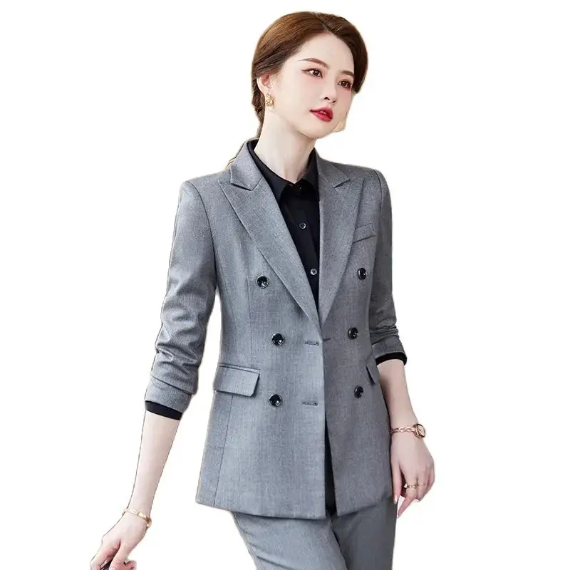 

High Quality Professional Formal Business Suits Jackets Coat Ladies Office OL Style Double Breasted Blazers Women Tops, 2024 New