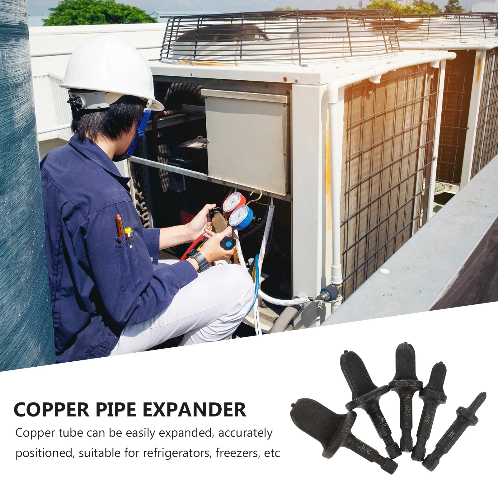 

5Pcs Copper Tube Expander Kit Premium High-Speed Steel Compact Hand Electric Drill Compatible for Refrigerator Freezer Repair